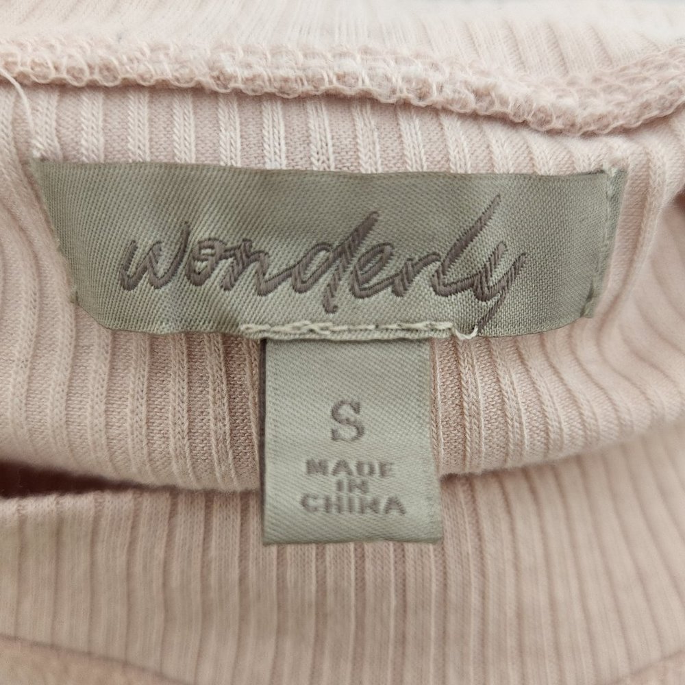 Wonderly Mock Neck Top Small Soft Pink Ribbed Twist Front Long Sleeve - Picture 7 of 8